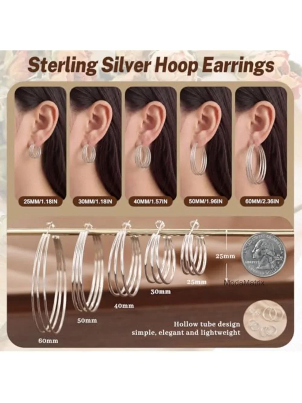 925 Sterling Silver Post Hoop Earrings Hypoallergenic Gold Plated Chunky Triple
